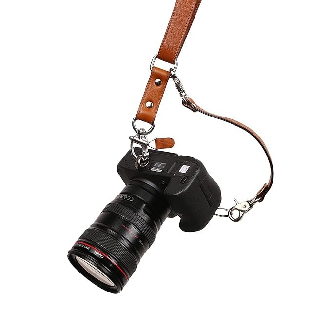SUPERNIC Leather Solo Camera Strap Now with Snap Shackle Hooks | Perfect Single Camera Belt | Cross Body Design (Classic Tan)