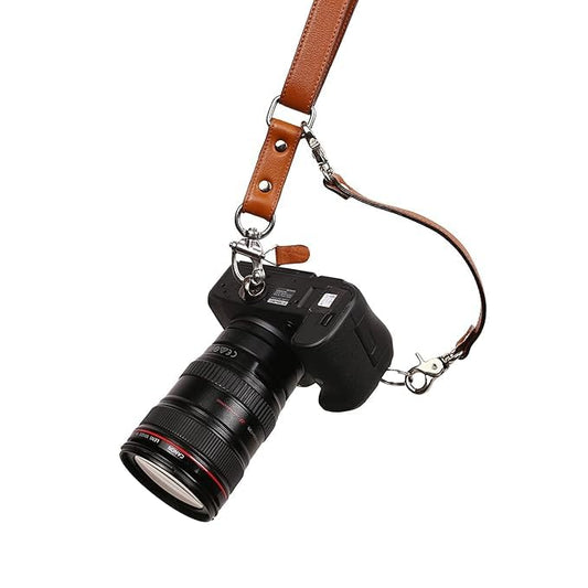 SUPERNIC Leather Solo Camera Strap Now with Snap Shackle Hooks | Perfect Single Camera Belt | Cross Body Design (Classic Tan)