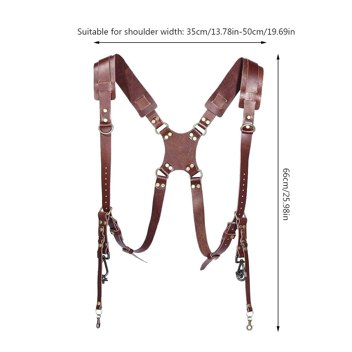 SUPERNIC Camera Strap for 2 Cameras/Dual Shoulder Leather Harness/Multi-Camera Gear for DSLR/SLR Classic Tan with microfiber cloth
