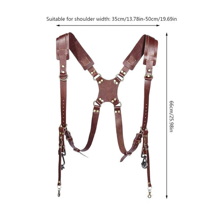 SUPERNIC Camera Strap for 2 Cameras/Dual Shoulder Leather Harness/Multi-Camera Gear for DSLR/SLR Classic Tan with microfiber cloth