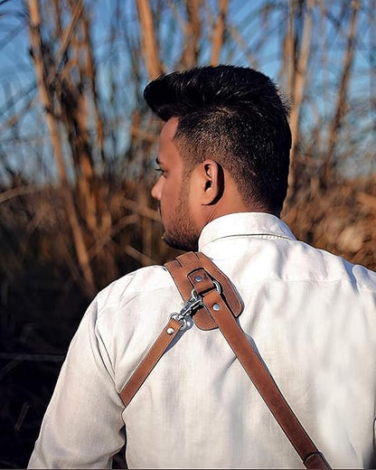 SUPERNIC Leather Solo Camera Strap Now with Snap Shackle Hooks | Perfect Single Camera Belt | Cross Body Design (Classic Tan)
