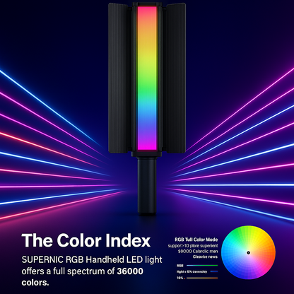 SUPERNIC Portable Stick RGB LED Light with Barn Doors Comes with a 10000mAh Built in Battery Pack and OLED display.