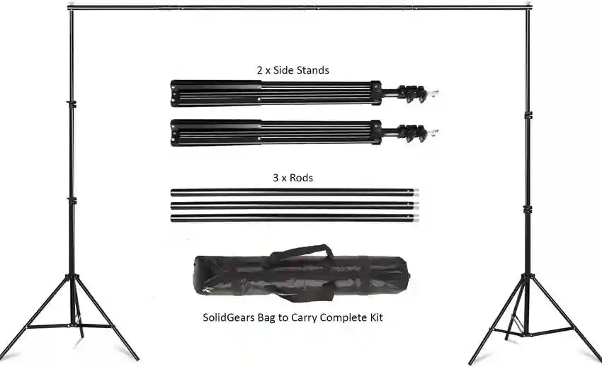 SUPERNIC Professional Backdrop Stand Kit (9ft*9ft) with Background Curtain (8*12) with stands and support system.